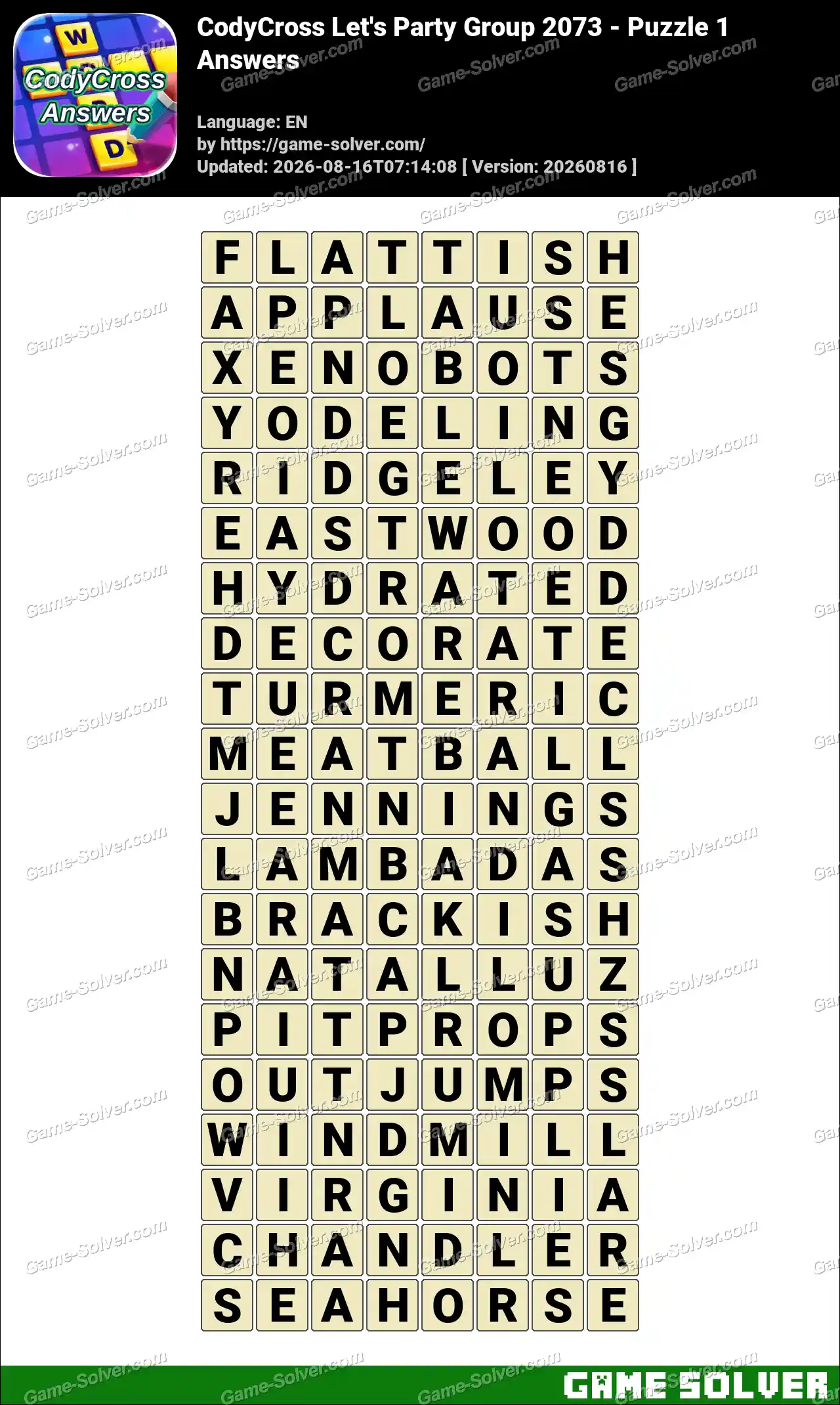 CodyCross Let’s Party Group 2073 – Puzzle 1 Answers